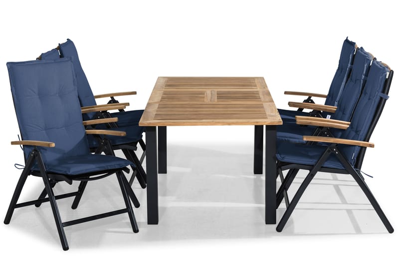 Las Vegas Matgrupp Utomhus 152-210x90 + 6 Stolar m Dyna - Svart/Teak/Blå - Utemöbler & utemiljö - Utegrupp - Matgrupp utomhus