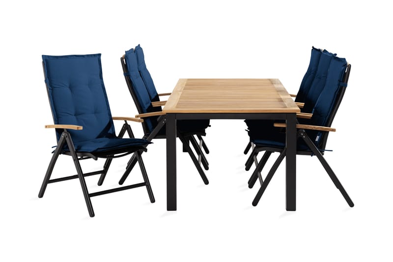 Las Vegas Matgrupp Utomhus 152-210x90 + 6 Stolar m Dyna, Svart/Teak/Blå
