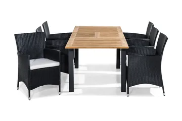 Las Vegas Matgrupp Utomhus 152-210x90 + 6 Thor Fåtölj m Dyna - Teak/Svart/Grå - Utemöbler & utemiljö - Utegrupp - Matgrupp utomhus