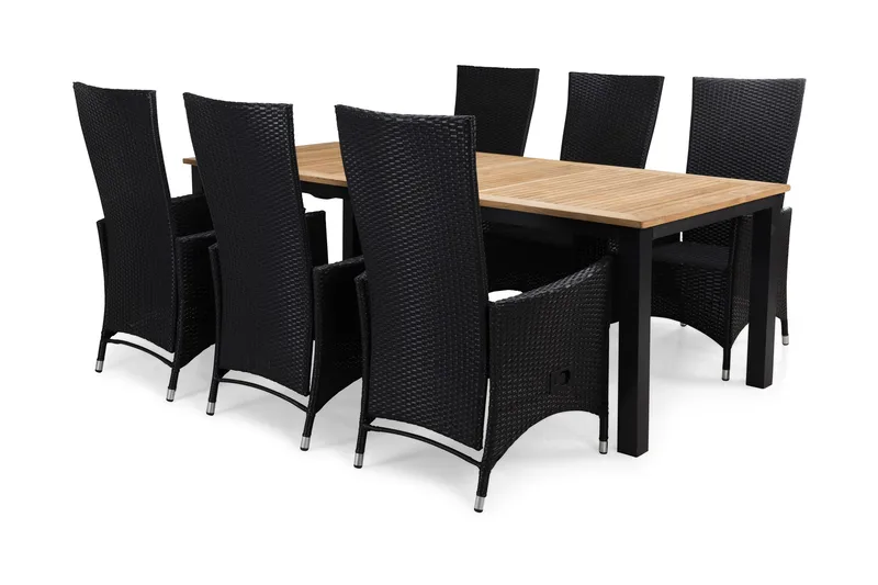 Las Vegas Matgrupp Utomhus 220-280 + 6 Jenny Ställbar Fåtölj - Inkl Dyna Svart/Teak/Svart - Utemöbler & utemiljö - Utegrupp - Matgrupp utomhus