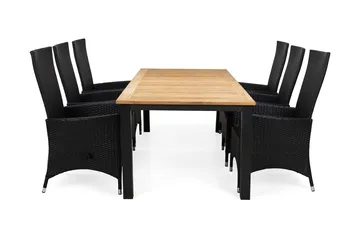 Las Vegas Matgrupp Utomhus 220-280 + 6 Jenny Ställbar Fåtölj - Inkl Dyna Svart/Teak/Svart - Utemöbler & utemiljö - Utegrupp - Matgrupp utomhus