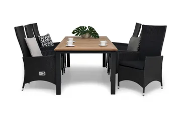 Las Vegas Matgrupp Utomhus 220-280 + 6 Jenny Ställbar Fåtölj - Inkl Dyna Teak/Svart/Grå - Utemöbler & utemiljö - Utegrupp - Matgrupp utomhus
