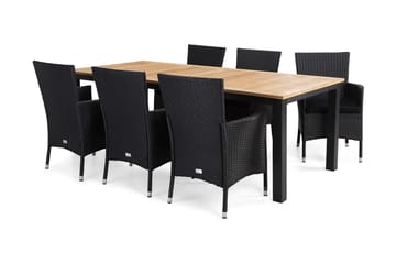 Las Vegas Matgrupp Utomhus 220-280 + 6 Thor Fåtölj m Dyna - Svart/Teak/Svart/Svart - Utemöbler & utemiljö - Utegrupp - Matgrupp utomhus