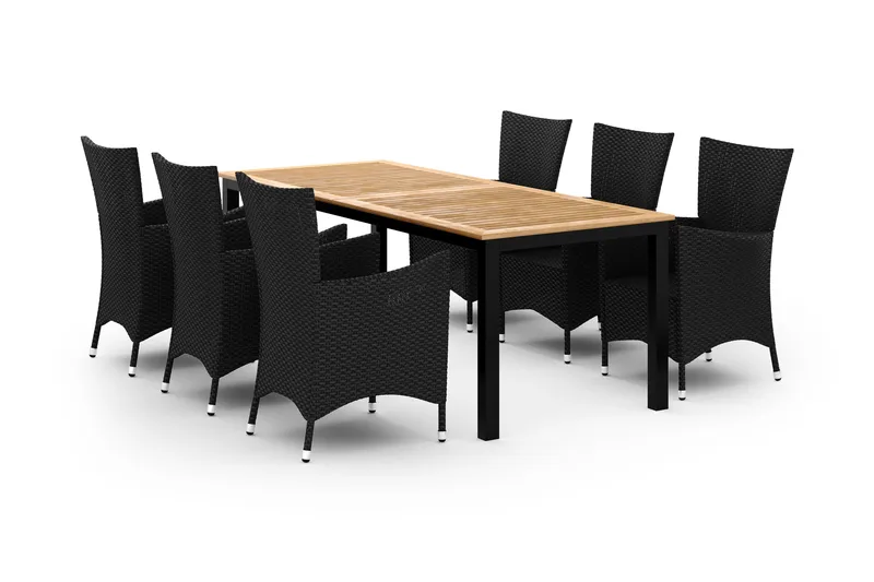 Las Vegas Matgrupp Utomhus 220-280 + 6 Thor Fåtölj - Svart/Teak/Svart - Utemöbler & utemiljö - Utegrupp - Matgrupp utomhus