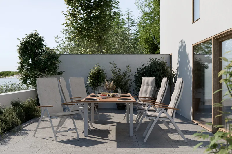 Las Vegas Matgrupp Utomhus 220-280 + 6 Positionsstol Lyx - Teak/Vit - Utemöbler & utemiljö - Utegrupp - Matgrupp utomhus