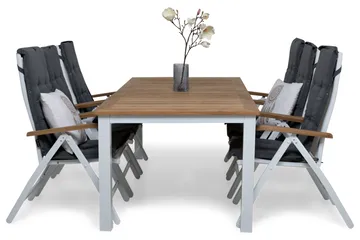 Las Vegas Matgrupp Utomhus 220-280 + 6 Positionsstol Lyx m Dyna - Vit/Teak/Vit/Teak/Grå - Utemöbler & utemiljö - Utegrupp - Matgrupp utomhus