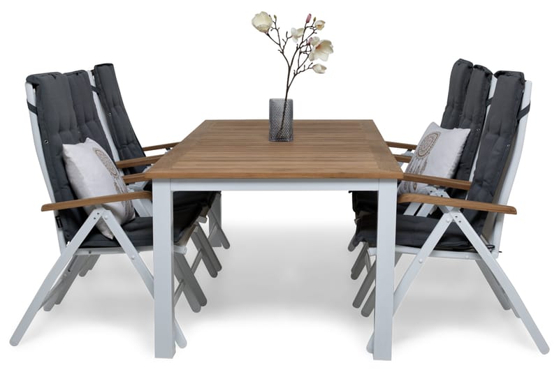 Las Vegas Matgrupp Utomhus 220-280 + 6 Positionsstol Lyx m Dyna - Vit/Teak/Vit/Teak/Grå - Utemöbler & utemiljö - Utegrupp - Matgrupp utomhus