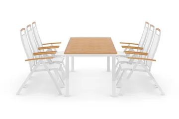 Las Vegas Matgrupp Utomhus 220-280 + 6 Positionsstol Lyx - Teak/Vit - Utemöbler & utemiljö - Utegrupp - Matgrupp utomhus