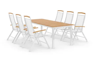 Las Vegas Matgrupp Utomhus 220-280 + 6 Positionsstol Lyx - Teak/Vit - Utemöbler & utemiljö - Utegrupp - Matgrupp utomhus