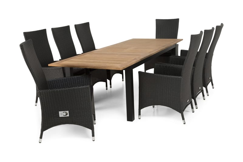 Las Vegas Matgrupp Utomhus 220-280 + 8 Jenny Ställbar Fåtölj, Teak/Svart