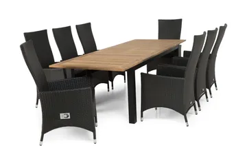 Las Vegas Matgrupp Utomhus 220-280 + 8 Jenny Ställbar Fåtölj - Teak/Svart - Utemöbler & utemiljö - Utegrupp - Matgrupp utomhus