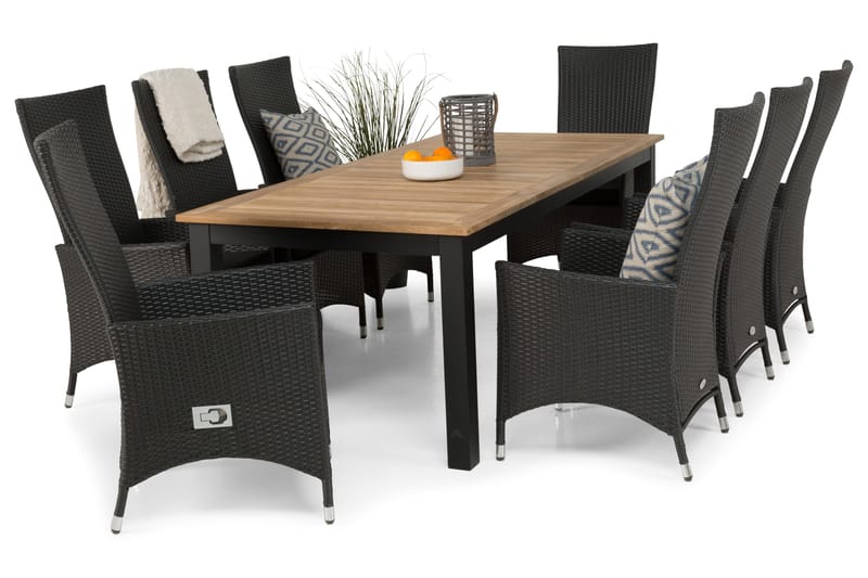 Las Vegas Matgrupp Utomhus 220-280 + 8 Jenny Ställbar Fåtölj - Teak/Svart - Utemöbler & utemiljö - Utegrupp - Matgrupp utomhus