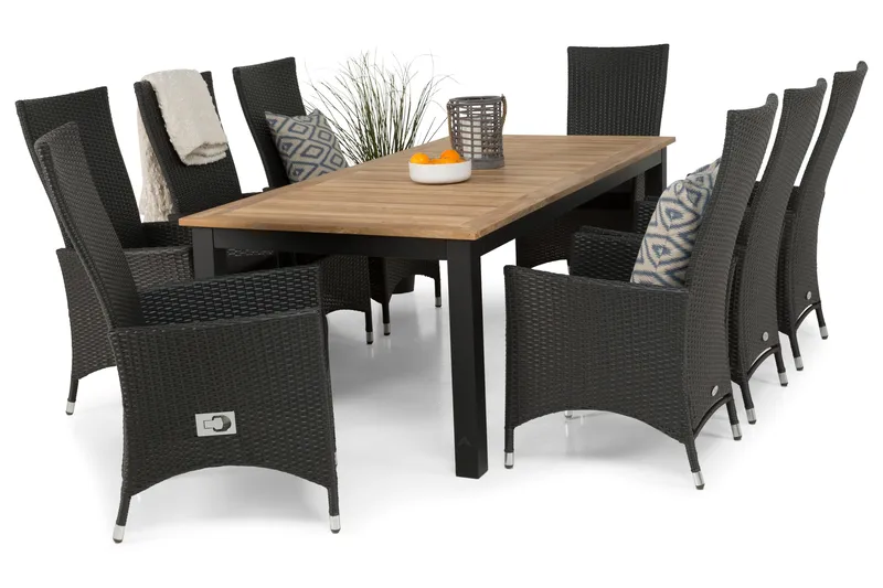 Las Vegas Matgrupp Utomhus 220-280 + 8 Jenny Ställbar Fåtölj - Teak/Svart - Utemöbler & utemiljö - Utegrupp - Matgrupp utomhus