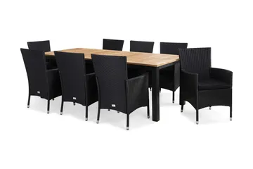 Las Vegas Matgrupp Utomhus 220-280 + 8 Thor Fåtölj m Dyna - Svart/Teak/Svart/Svart - Utemöbler & utemiljö - Utegrupp - Matgrupp utomhus