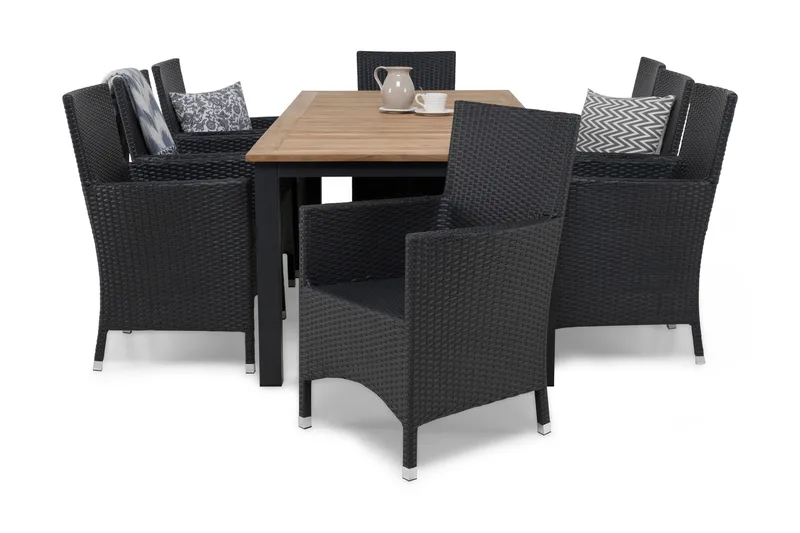 Las Vegas Matgrupp Utomhus 220-280 + 8 Thor Fåtölj, Svart/Teak/Svart