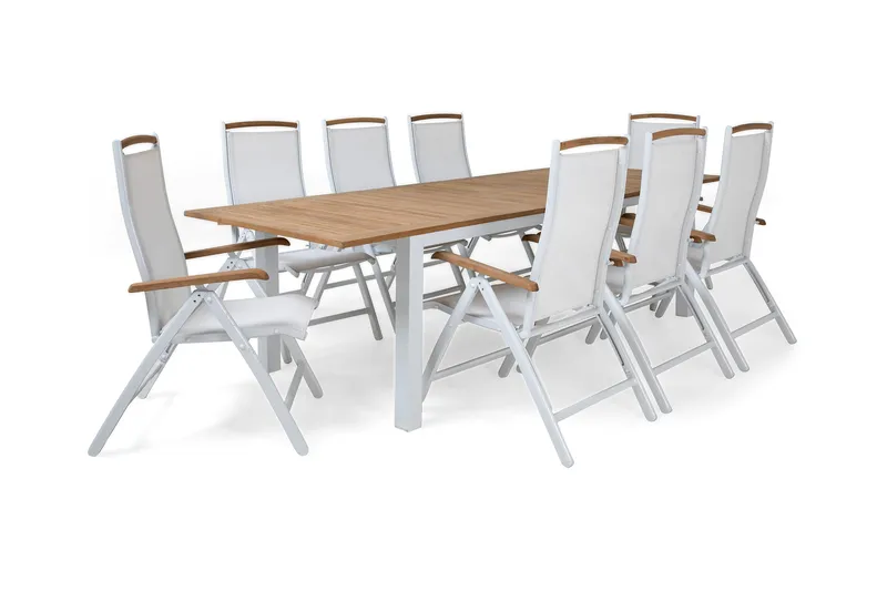 Las Vegas Matgrupp Utomhus 220-280 + 8 Positionsstol Lyx - Vit/Teak/Vit/Teak - Utemöbler & utemiljö - Utegrupp - Matgrupp utomhus