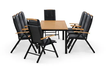 Las Vegas Matgrupp Utomhus 220-280 + 8 Positionsstol Lyx m Dyna - Svart/Teak/Grå - Utemöbler & utemiljö - Utegrupp - Matgrupp utomhus