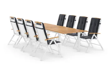 Las Vegas Matgrupp Utomhus 220-280 + 8 Positionsstol Lyx m Dyna - Vit/Teak/Vit/Teak/Grå - Utemöbler & utemiljö - Utegrupp - Matgrupp utomhus