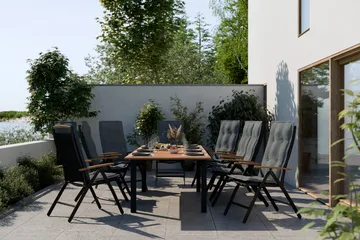 Las Vegas Matgrupp Utomhus 220-280 + 8 Positionsstol Lyx m Dyna - Svart/Teak/Grå - Utemöbler & utemiljö - Utegrupp - Matgrupp utomhus