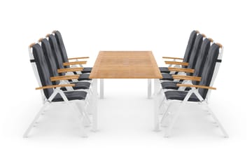 Las Vegas Matgrupp Utomhus 220-280 + 8 Positionsstol Lyx m Dyna - Vit/Teak/Vit/Teak/Grå - Utemöbler & utemiljö - Utegrupp - Matgrupp utomhus