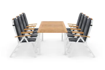 Las Vegas Matgrupp Utomhus 220-280 + 8 Positionsstol Lyx m Dyna - Vit/Teak/Vit/Teak/Grå - Utemöbler & utemiljö - Utegrupp - Matgrupp utomhus