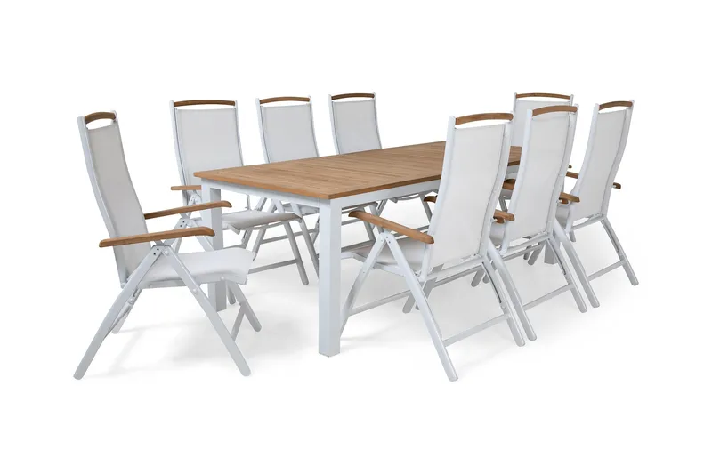 Las Vegas Matgrupp Utomhus 220-280 + 8 Positionsstol Lyx - Vit/Teak/Vit/Teak - Utemöbler & utemiljö - Utegrupp - Matgrupp utomhus
