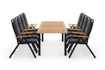 Las Vegas Matgrupp Utomhus 220-280 + 8 Positionsstol Lyx m Dyna - Svart/Teak/Grå - Utemöbler & utemiljö - Utegrupp - Matgrupp utomhus