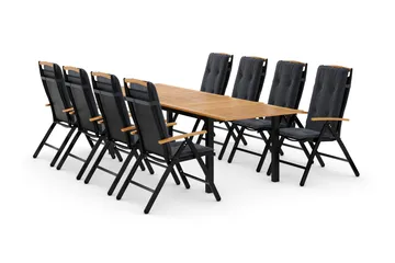 Las Vegas Matgrupp Utomhus 220-280 + 8 Positionsstol Lyx m Dyna - Svart/Teak/Grå - Utemöbler & utemiljö - Utegrupp - Matgrupp utomhus