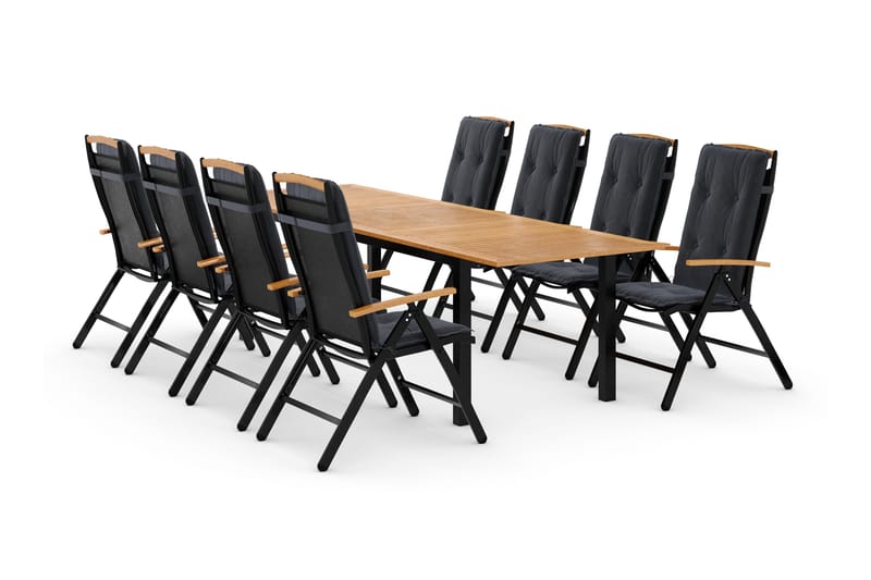 Las Vegas Matgrupp Utomhus 220-280 + 8 Positionsstol Lyx m Dyna - Svart/Teak/Grå - Utemöbler & utemiljö - Utegrupp - Matgrupp utomhus