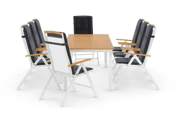 Las Vegas Matgrupp Utomhus 220-280 + 8 Positionsstol Lyx m Dyna - Vit/Teak/Vit/Teak/Grå - Utemöbler & utemiljö - Utegrupp - Matgrupp utomhus