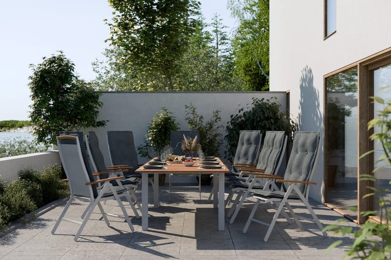 Las Vegas Matgrupp Utomhus 220-280 + 8 Positionsstol Lyx m Dyna - Vit/Teak/Vit/Teak/Grå - Utemöbler & utemiljö - Utegrupp - Matgrupp utomhus