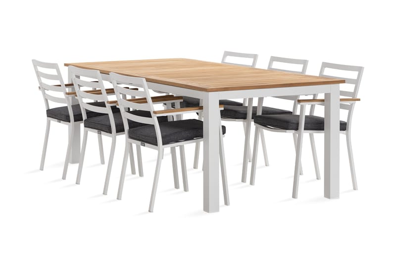 Las Vegas Matgrupp Utomhus 220-280 cm + 6 Oliver Matstol - Teak/Vit - Utemöbler & utemiljö - Utegrupp - Matgrupp utomhus
