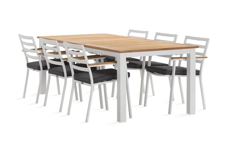 Las Vegas Matgrupp Utomhus 220-280 cm + 6 Oliver Matstol - Teak/Vit - Utemöbler & utemiljö - Utegrupp - Matgrupp utomhus