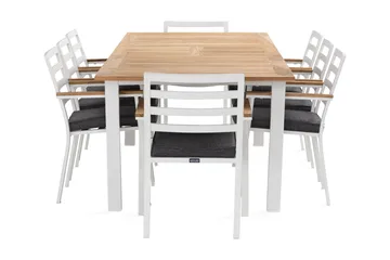 Las Vegas Matgrupp Utomhus 220-280 cm + 8 Oliver Matstol - Teak/Vit - Utemöbler & utemiljö - Utegrupp - Matgrupp utomhus