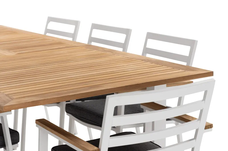 Las Vegas Matgrupp Utomhus 220-280 cm + 8 Oliver Matstol - Teak/Vit - Utemöbler & utemiljö - Utegrupp - Matgrupp utomhus