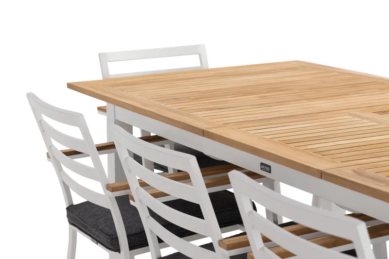 Las Vegas Matgrupp Utomhus 220-280 cm + 8 Oliver Matstol - Teak/Vit - Utemöbler & utemiljö - Utegrupp - Matgrupp utomhus