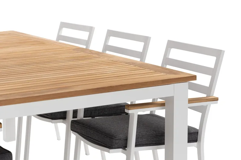 Las Vegas Matgrupp Utomhus 220-280 cm + 6 Oliver Matstol - Teak/Vit - Utemöbler & utemiljö - Utegrupp - Matgrupp utomhus