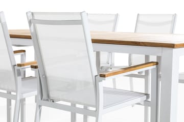 Las Vegas Matgrupp Utomhus 220-280x100 + 6 Stapelstolar - Teak/Vit - Utemöbler & utemiljö - Utegrupp - Matgrupp utomhus