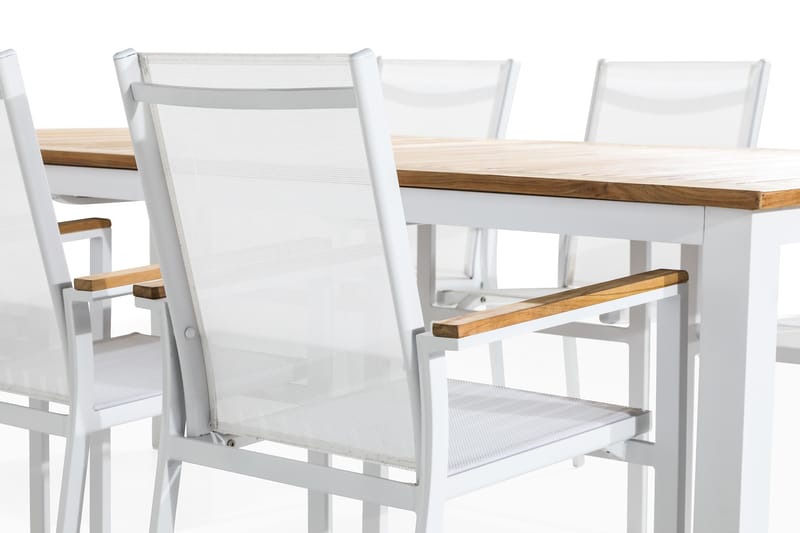 Las Vegas Matgrupp Utomhus 220-280x100 + 6 Stapelstolar - Teak/Vit - Utemöbler & utemiljö - Utegrupp - Matgrupp utomhus