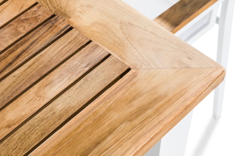 Las Vegas Matgrupp Utomhus 220-280x100 + 6 Stapelstolar - Teak/Vit - Utemöbler & utemiljö - Utegrupp - Matgrupp utomhus