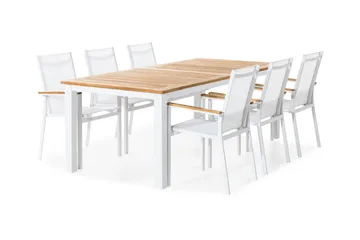 Las Vegas Matgrupp Utomhus 220-280x100 + 6 Stapelstolar - Teak/Vit - Utemöbler & utemiljö - Utegrupp - Matgrupp utomhus