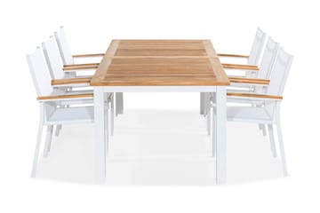 Las Vegas Matgrupp Utomhus 220-280x100 + 6 Stapelstolar - Teak/Vit - Utemöbler & utemiljö - Utegrupp - Matgrupp utomhus