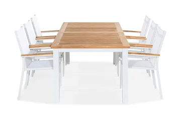 Las Vegas Matgrupp Utomhus 220-280x100 + 6 Stapelstolar - Teak/Vit - Utemöbler & utemiljö - Utegrupp - Matgrupp utomhus