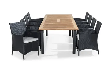 Las Vegas Matgrupp Utomhus 220-280x100 + 8 Thor Fåtölj m Dyna - Teak/Svart/Grå - Utemöbler & utemiljö - Utegrupp - Matgrupp utomhus