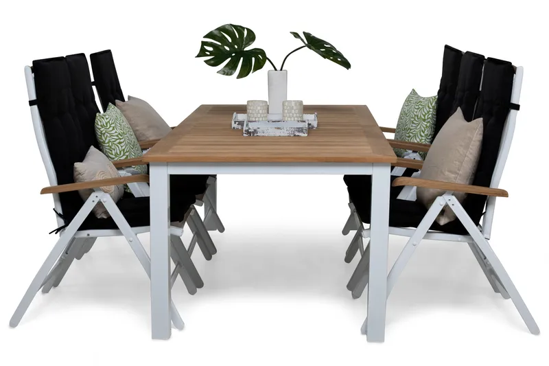 Las Vegas Matgrupp Utomhus 220-280x100+ 6 Las Vegas Lyx Stol m Dyna - Vit/Teak/Svart - Utemöbler & utemiljö - Utegrupp - Matgrupp utomhus