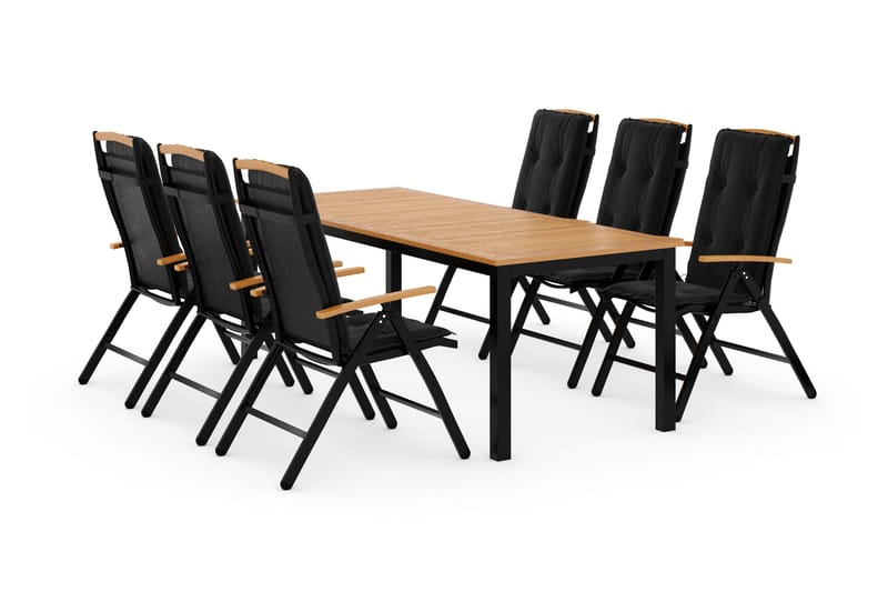 Las Vegas Matgrupp Utomhus 220-280x100+ 6 Stolar m Dyna - Svart/Teak - Utemöbler & utemiljö - Utegrupp - Matgrupp utomhus