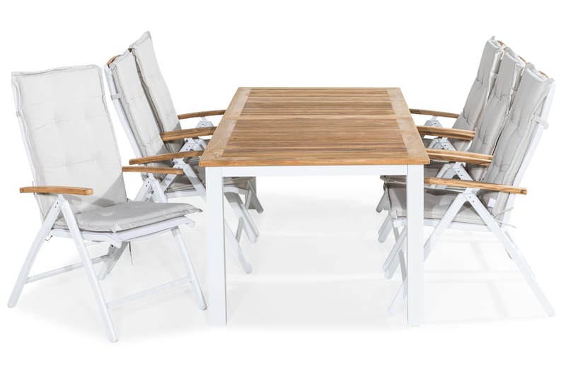 Las Vegas Matgrupp Utomhus 220-280x100+ 6 Positionsstol Lyx Stol m D - Teak/Vit - Utemöbler & utemiljö - Utegrupp - Matgrupp utomhus