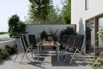 Las Vegas Matgrupp Utomhus 220-280x100+ 8 Las Vegas Lyx Stol m Dyna - Vit/Teak/Svart - Utemöbler & utemiljö - Utegrupp - Matgrupp utomhus