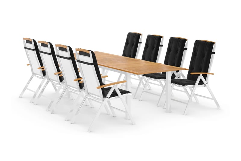 Las Vegas Matgrupp Utomhus 220-280x100+ 8 Las Vegas Lyx Stol m Dyna - Vit/Teak/Svart - Utemöbler & utemiljö - Utegrupp - Matgrupp utomhus