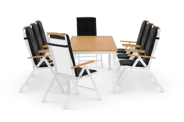 Las Vegas Matgrupp Utomhus 220-280x100+ 8 Las Vegas Lyx Stol m Dyna - Vit/Teak/Svart - Utemöbler & utemiljö - Utegrupp - Matgrupp utomhus